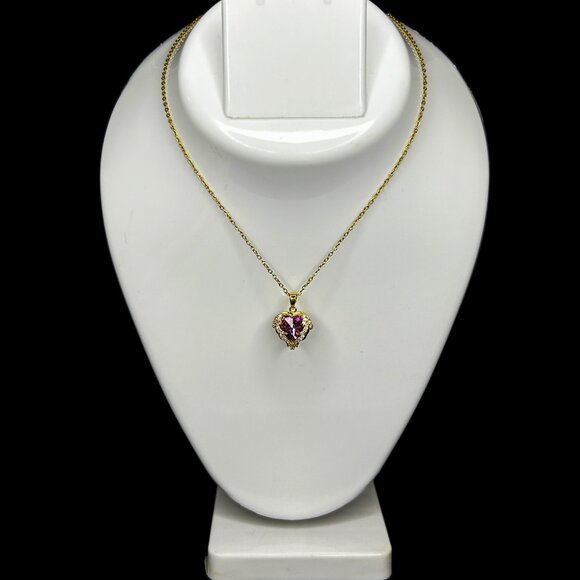 Premium Heart-Shaped Blue-Gold Crystal Pendant Necklace with Gold-Plated Chain - Picture 3 of 3